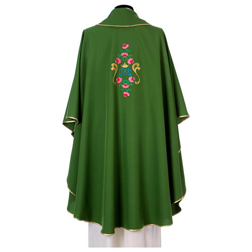 Chasuble mariale broderie roses avant arrière tissu Vatican 100% polyester 3