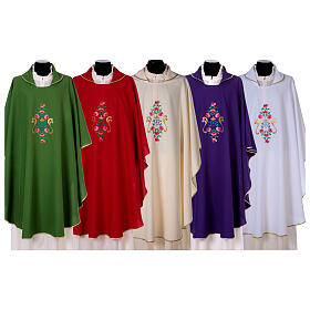 Casula Mariana ricamo rose davanti dietro tessuto Vatican 100% poliestere