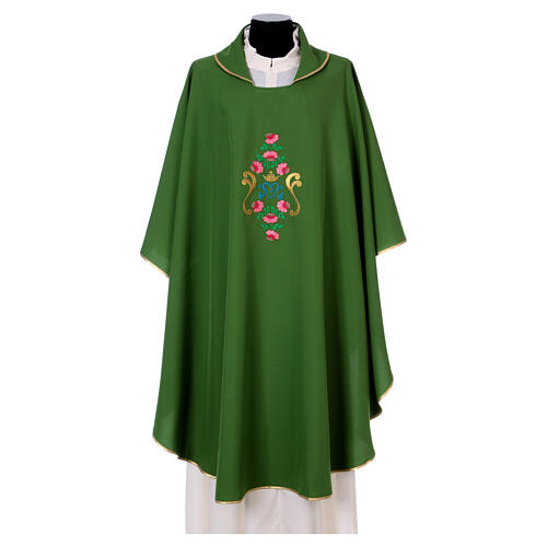 Marian Chasuble with embroidered pink roses on both sides, Vatican fabric, 100% polyester 3
