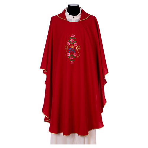 Marian Chasuble with embroidered pink roses on both sides, Vatican fabric, 100% polyester 4