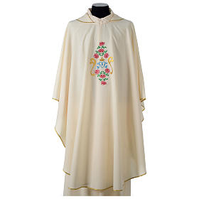 Chasuble with pink roses decoration on front and back in Vatican 100% polyester