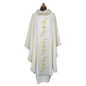 Casullas: Casula estolón raso de algodón bordado delante y detrás 100% poliéster Vatican