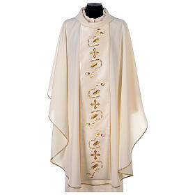 Gothic Chasuble with Roll Collar with satin orphrey on front and back, ultra lightweight Vatican fabric