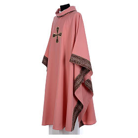 Pink chasuble in 100% polyester with inserts in fabric and embroidered cross Gamma