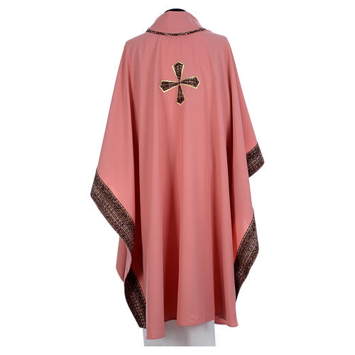 Pink chasuble in 100% polyester with inserts in fabric and embroidered cross Gamma 3