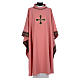Pink chasuble in 100% polyester with inserts in fabric and embroidered cross Gamma s1