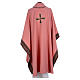 Pink chasuble in 100% polyester with inserts in fabric and embroidered cross Gamma s3