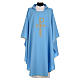 Blue chasuble in shiny polyester with Chi-Rho s1