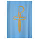 Blue chasuble in shiny polyester with Chi-Rho s3