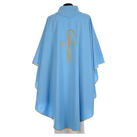 Blue Chi-Rho Chasuble in shiny polyester
