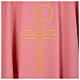 Pink chasuble in shiny polyester with Chi-Rho s4