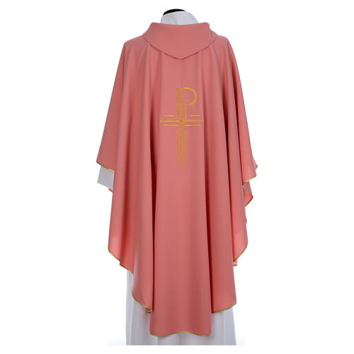 Chasuble rose 100% polyester brillant Chi-Rho 3