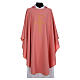 Pink Catholic Chasuble with Chi-Rho in shiny polyester s1