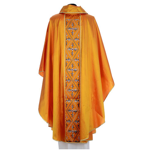Chasuble prêtre soie or 100% broderie croix 3