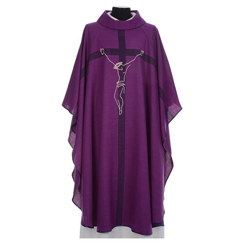 Chasuble liturgique carême avec crucifix 1
