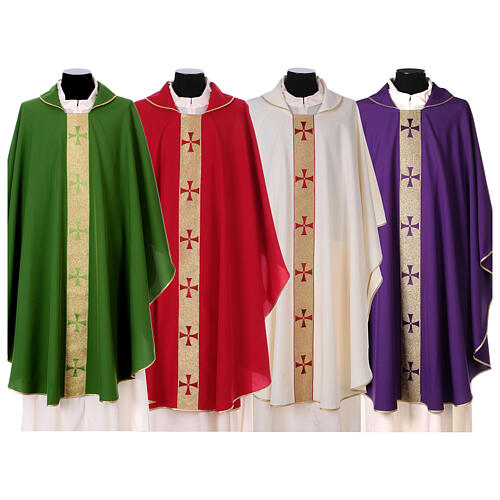 Chasuble in polyester with golden line and cross Vatican fabric 1