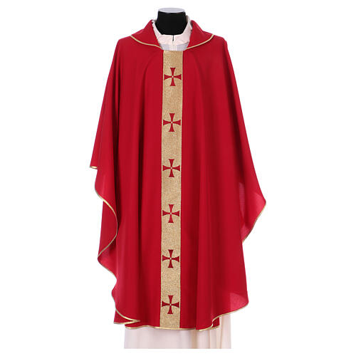 Chasuble in polyester with golden line and cross Vatican fabric 4