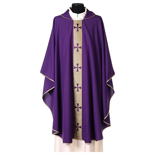 Chasuble in polyester with golden line and cross Vatican fabric 7