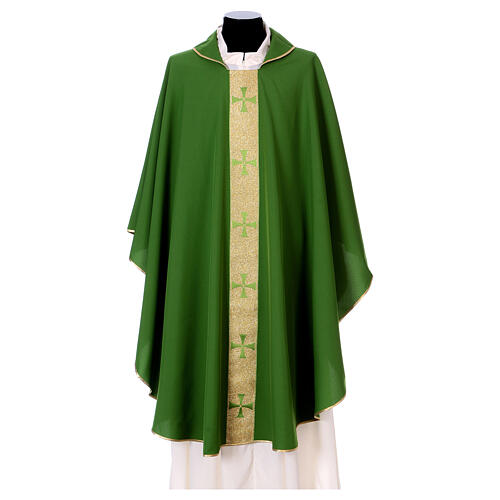 Gothic Chasuble in polyester with golden line and cross Vatican fabric 3