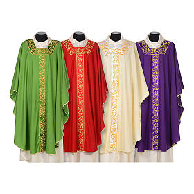 Catholic Chasuble 100% wool textured fabric with decorated neckline and gallon Gamma