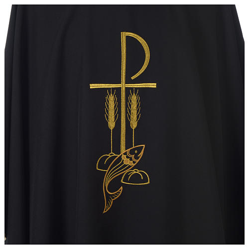 Chasuble in polyester Chi-Rho bread and fish, black 2