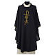 Chasuble in polyester Chi-Rho bread and fish, black s1