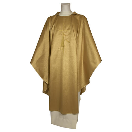 Monastic Chasuble with wheat lantern and thin satin cross 80% wool 20% lurex 1
