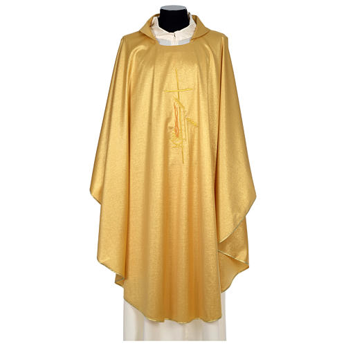 Monastic Chasuble with wheat lantern and thin satin cross 80% wool 20% lurex 3