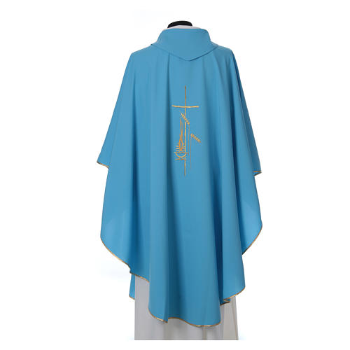 Chasuble in polyester wheat lantern and thin cross, light blue 2