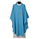Chasuble in polyester wheat lantern and thin cross, light blue s1
