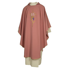 Chasubles: Chasuble 100% polyester décorations florales rose