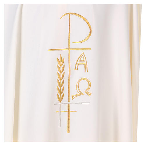 Liturgical Chasuble with cross wheat and Alpha in polyester 2