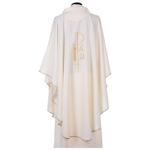 Liturgical Chasuble with cross wheat and Alpha in polyester 3