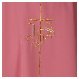 Chasuble in polyester IHS and cross, rose