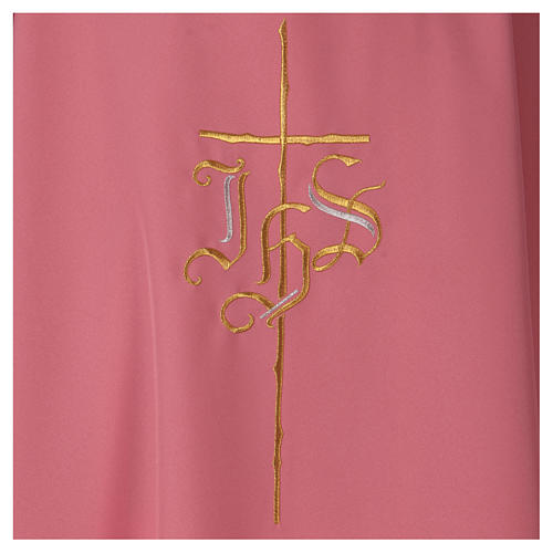 Chasuble in polyester IHS and cross, rose 2