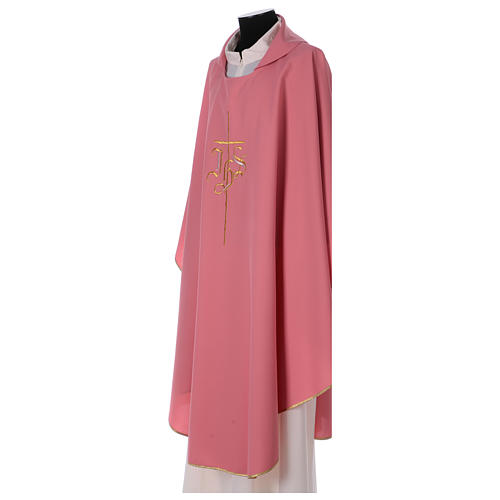 Chasuble in polyester IHS and cross, rose 3