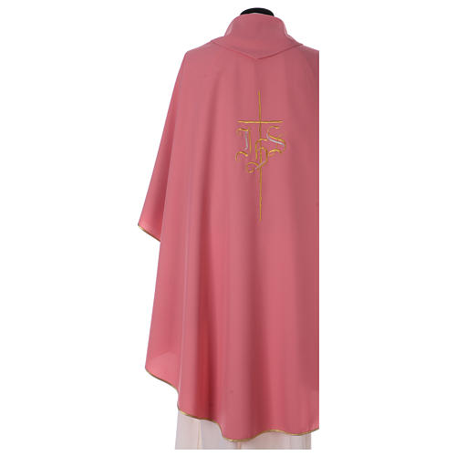 Chasuble in polyester IHS and cross, rose 4