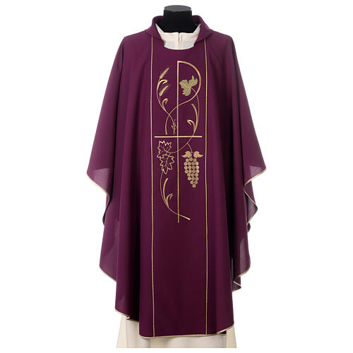 Chasuble in polyester wheat and grapes, violet 1