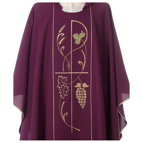 Chasuble in polyester wheat and grapes, violet 4