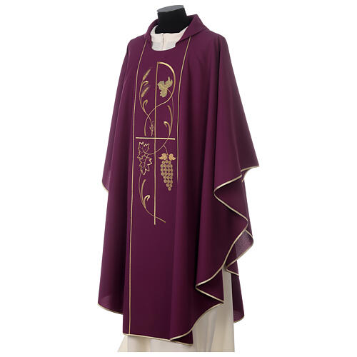 Violet Chasuble in polyester wheat and grapes 3
