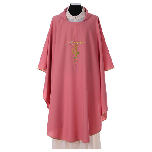 Kasel rosa Polyester Kreuz und Weizenähre 1