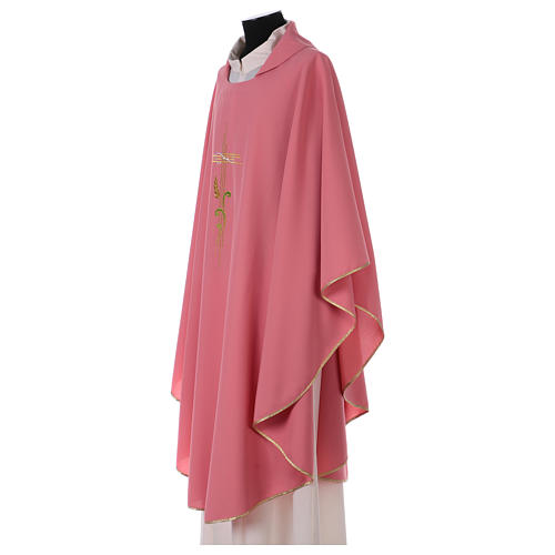 Kasel rosa Polyester Kreuz und Weizenähre 3