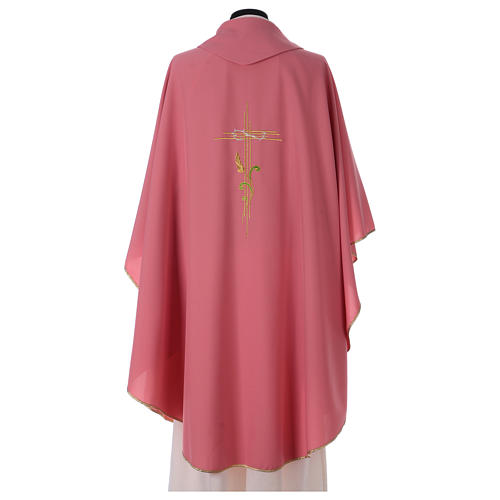 Kasel rosa Polyester Kreuz und Weizenähre 4