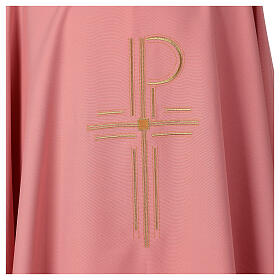 Pink chasuble, shiny polyester, Chi-Rho