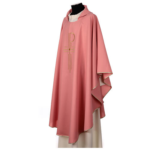 Pink chasuble, shiny polyester, Chi-Rho 3