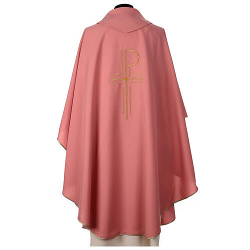 Pink chasuble, shiny polyester, Chi-Rho 4