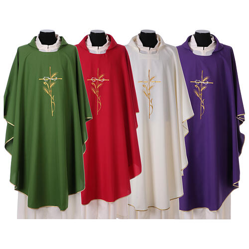 Chasuble in polyester cross wheat crown of thorns embroidery 1