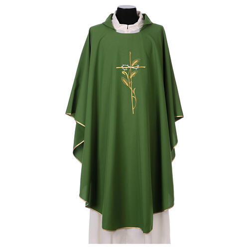 Chasuble in polyester cross wheat crown of thorns embroidery 3