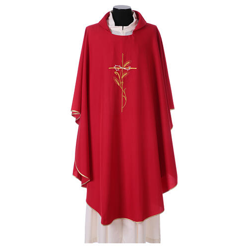 Chasuble in polyester cross wheat crown of thorns embroidery 4