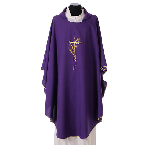 Chasuble in polyester cross wheat crown of thorns embroidery 7